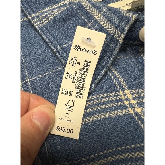 NWT Madewell Mens Blue Plaid Easy Fit Long Sleeve Flannel Shirt M Indigo Granola - Picture 5 of 12